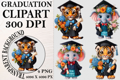 Whimsical Graduation Animal Clipart PNG, Graduation PNG Product Image 1