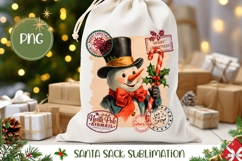 Vintage Christmas Snowman Santa Sack, Winter Gift Bag Print Product Image 1