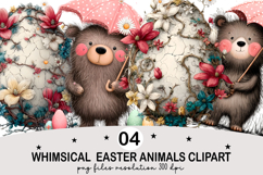 Whimsical Easter Animals Clipart Watercolor png Product Image 1