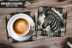 Zebra, Wild Animals, Buffalo Plaid Square Coaster PNG Product Image 1