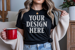 Bella Canvas 3001 Black Christmas Shirt Mockup, Trandy Mocku Product Image 1