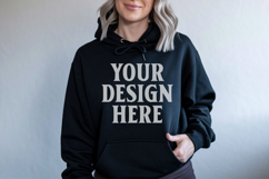 Black Gildan 18500 Hoodie Mockup, G18000 Hoodie Model mockup Product Image 1