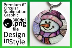 Stained Glass 3D Snowman Round Design Keychan PNG Product Image 1