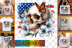 Joyful Tote Bag Designs PNG, Skull USA Product Image 1