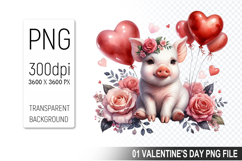 Valentine&#039;s Cute Pig Clipart PNG, Pig Graphic For Crafts Product Image 1