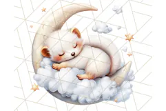 Sleeping Baby Animals PNG, Moon and Stars Nursery Clipart Product Image 4