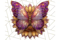 Stained Glass Butterfly and Sunflower PNG Clipart Product Image 4