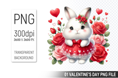 Cute Bunny Sublimation, Valentine&#039;s Digital Clipart PNG Product Image 1