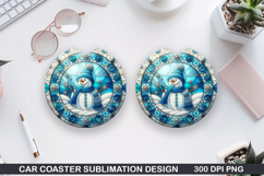 Snowman Car Coaster Sublimation|Christmas Coaster PNG Design Product Image 1
