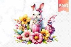 Easter Bunny And Milkshake Flowers Sublimation - Clipart PNG Product Image 1