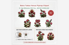 Retro Tattoo Venus Flytrap Clipart PNG, Traditional Tattoo Product Image 7