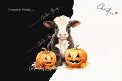 Watercolor Baby Cow with Jack O Lanterns Clipart Product Image 2