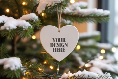 Christmas Love Heart Ornament Mockup | Holiday Hanging Product Image 1