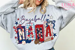 Preppy Baseball Mama Bow Glitter Png, Baseball Game Day Png Product Image 3