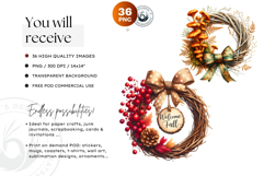 Cozy Autumn Wreaths - Boho Farmhouse Fall Clipart PNG Product Image 2