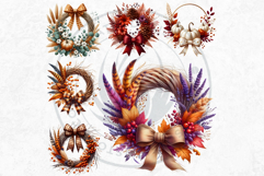 Cozy Autumn Wreaths - Boho Farmhouse Fall Clipart PNG Product Image 5