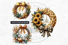 Cozy Autumn Wreaths - Boho Farmhouse Fall Clipart PNG Product Image 6
