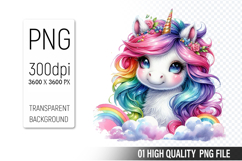 Cute Unicorn Clipart PNG, Printable Animals, Wildlife Design Product Image 1