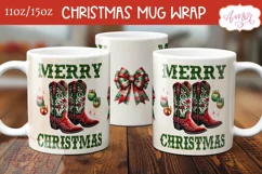 Merry Christmas mug wrap PNG, Western Christmas coffee mug Product Image 3