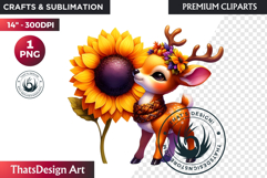 Cute Autumn Animals &amp; Sunflowers - Thanksgiving Clipart Product Image 1