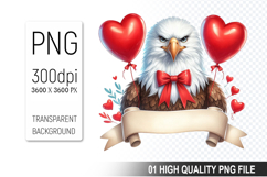 Cute Eagle Clipart PNG, Valentine&#039;s Day Animal PNG File Product Image 1
