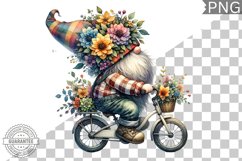 Floral Crown Gnome Rides A Bike Sublimation Clipart Design Product Image 1