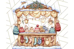 Cozy Christmas Market Stall Clipart PNG, Holiday Art Png Product Image 4