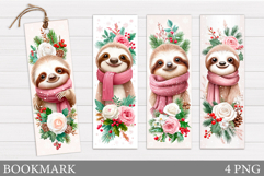 Christmas Sloth Bookmark. Cute Snowman Bookmark Printable Product Image 1