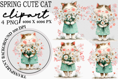 Whimsical Spring Cute Cat Clipart Png Product Image 1