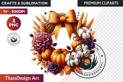 Autumn Harvest Wreath Clipart - Rustic Fall &amp; Thanksgiving Product Image 1