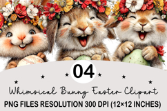 Whimsical Bunny Easter Clipart, Watercolor Easter Bunny PNG Product Image 1
