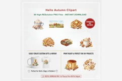 Hello Autumn Watercolor Clipart Bundle, Fall Leaves Pumpkin Product Image 9