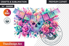 Pastel Floral Day of the Dead Clipart PNG,sugar skull design Product Image 1