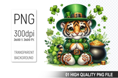 St. Patrick’s Tiger with Hat Clipart, Sublimation PNG Product Image 1