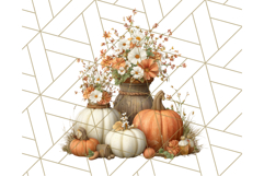 Pumpkin Clipart with Fall Flowers PNG Autumn Illustration Product Image 4