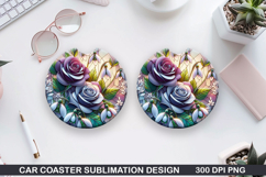 Roses Car Coaster Sublimation| Christmas Coaster PNG Design Product Image 1