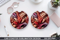 Flowers Car Coaster Sublimation| Summer Flowers Coaster PNG Product Image 1