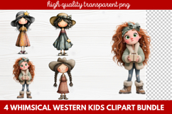 4 Whimsical Western Kids Clipart | Cute Cowboy &amp; Cowgirl PNG Product Image 1