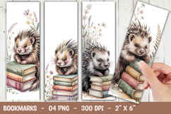Cute Hedgehog Floral Bookmark Sublimation Product Image 1