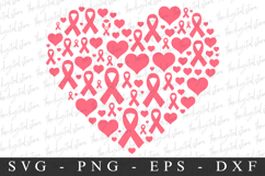 PInk Ribbon Heart PNG | Breast Cancer Awareness Png Product Image 1