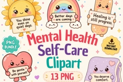 Mental Health Self Care Clipart PNG | Kawaii Affirmation Product Image 1