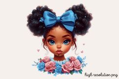 Cute Black Girl with Flower Clipart PNG Product Image 1