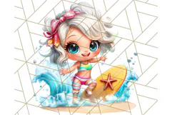 Chibi Summer Girls Clipart PNG, Bright Kawaii Summer Art Product Image 4