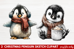 Christmas Penguin Sketch Clipart | Hand-Drawn Holiday Product Image 1