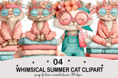 Whimsical Summer Cat Clipart Watercolor png Product Image 1