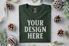 Gildan 5000 Forest Green Folded Christmas Mockup, G5000 mock Product Image 1