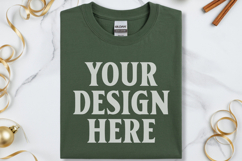 Gildan 64000 Forest Green Folded Christmas Flat Lay T-shirt Product Image 1