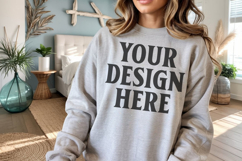 Ash Gildan 18000 Crewnwck Sweatshirt Mockup, gildan 18000 Product Image 1