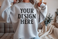 Gildan 18000 Ash Mockup , Crewneck Sweatshirt Boho Mock-up Product Image 1