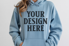 Light Blue Gildan 18500 Hoodie Sweatshirt Mockup, Unisex Product Image 1